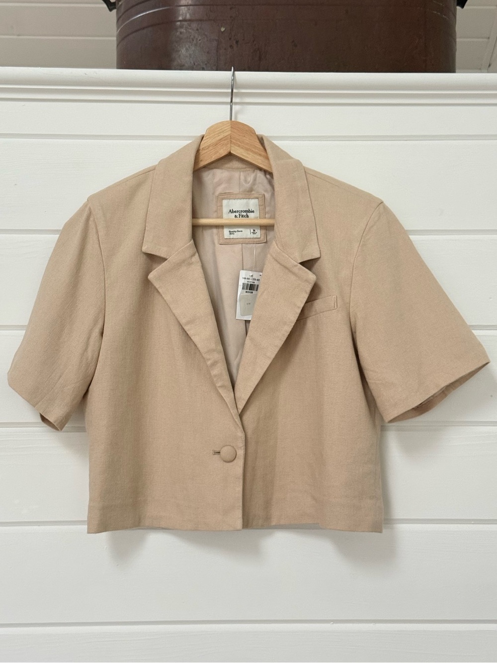 Abercrombie NWT Cropped Short Sleeve Blazer Jacket Tan M